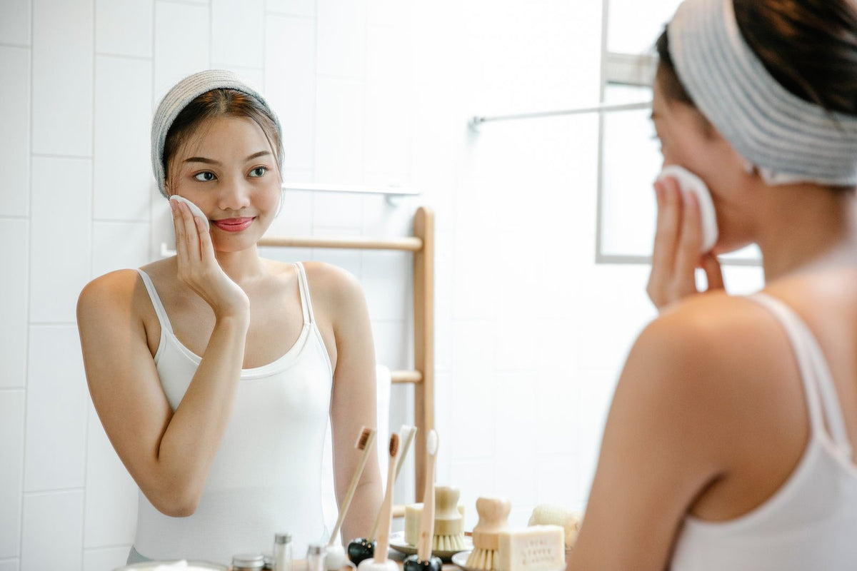 A fresh toner routine with a cotton pad
